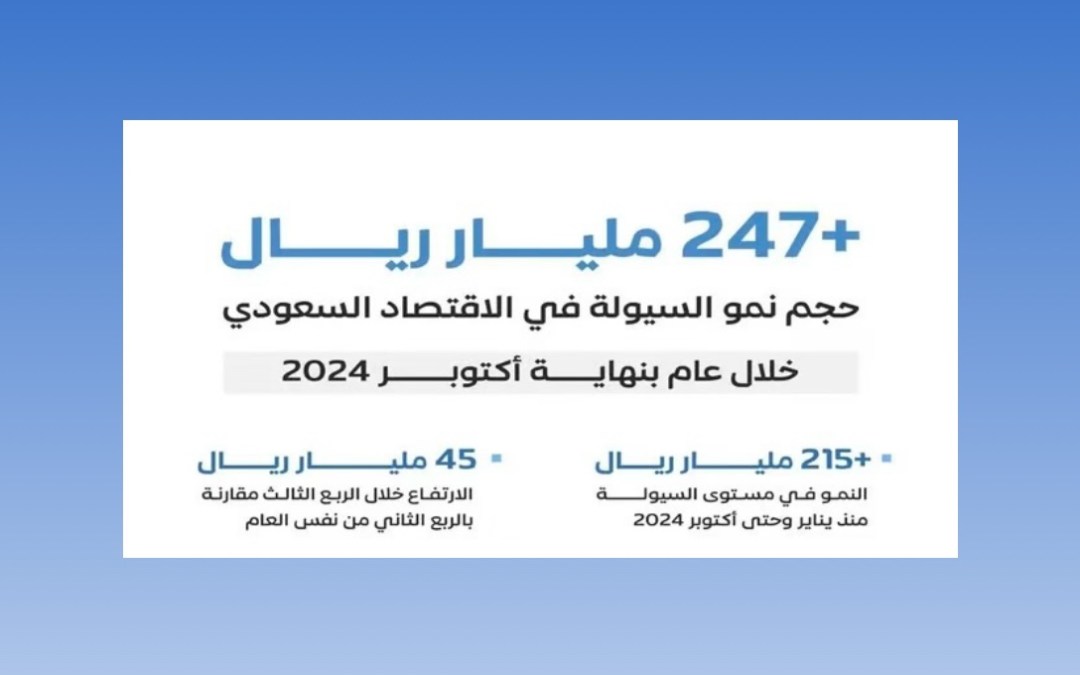 السيولة في الاقتصاد السعودي تنمو خلال عام بأكثر من 247 مليار ريال بنهاية أكتوبر 2024